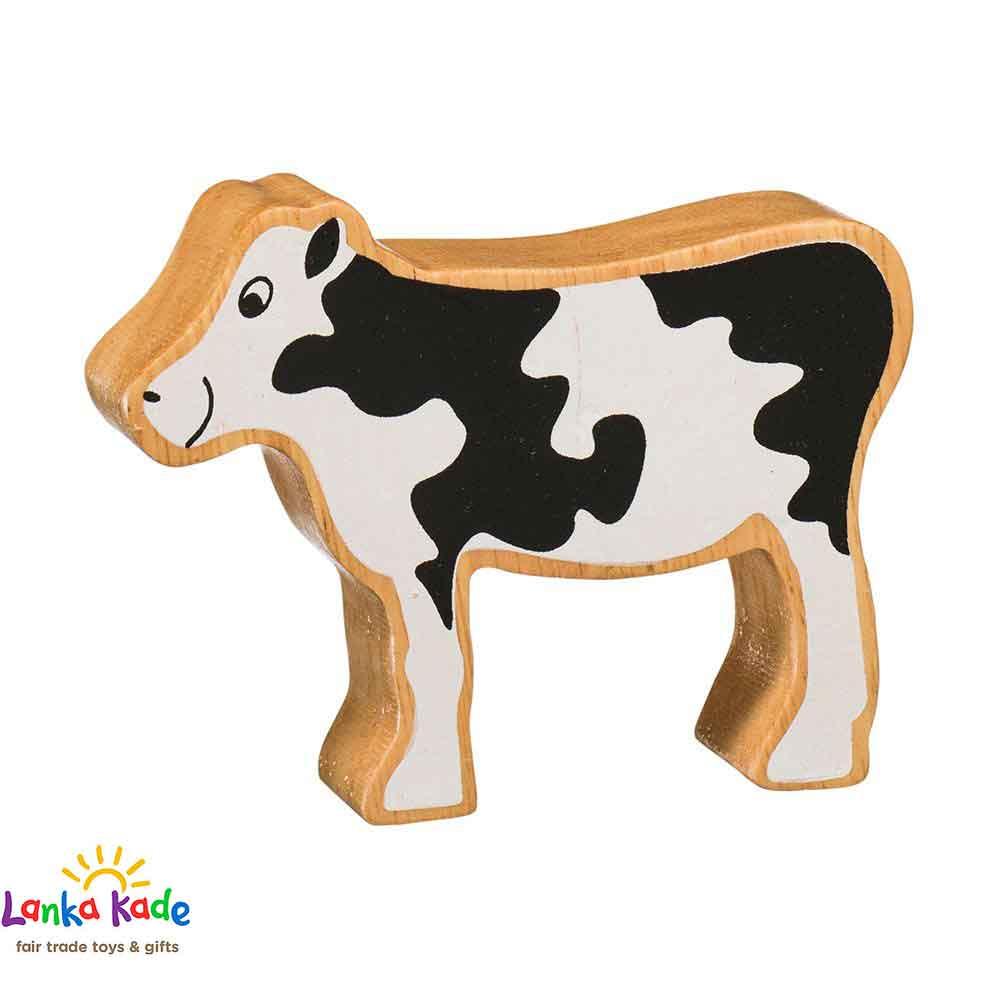 Lanka Kade Natural Wooden Colourful Back & White Calf Farm Animal Figure