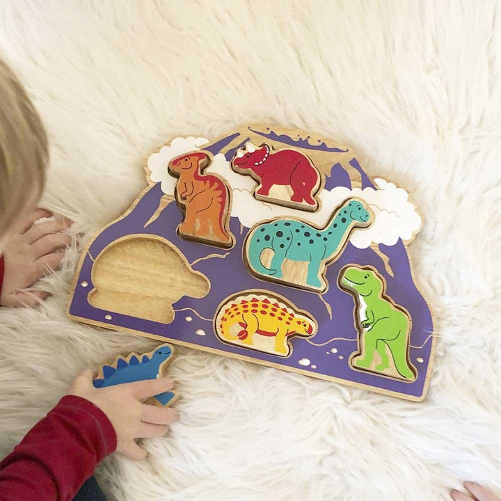 Lanka Kade Natural Wooden Dinosaur Shape Sorter Being Used Picture