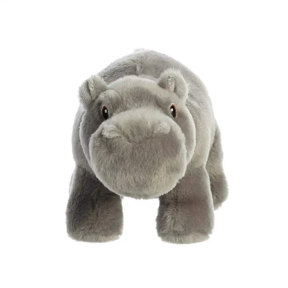 Aurora Eco Nation hippopotamus plush toy close-up front view, eco-friendly soft stuffed animal with expressive facial details