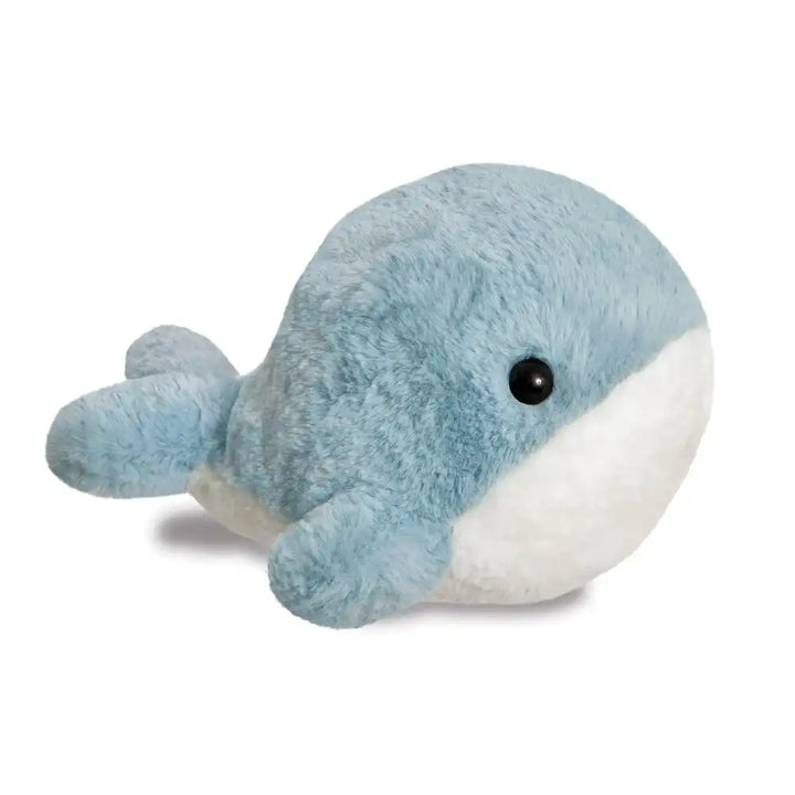 Aurora PomPom Kairi whale with blue body and white belly on a white background