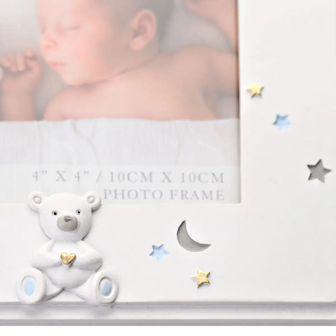 Bambino Resin Blue Baby Boy Photo Frame Teddy, Stars and Moon Detail Picture