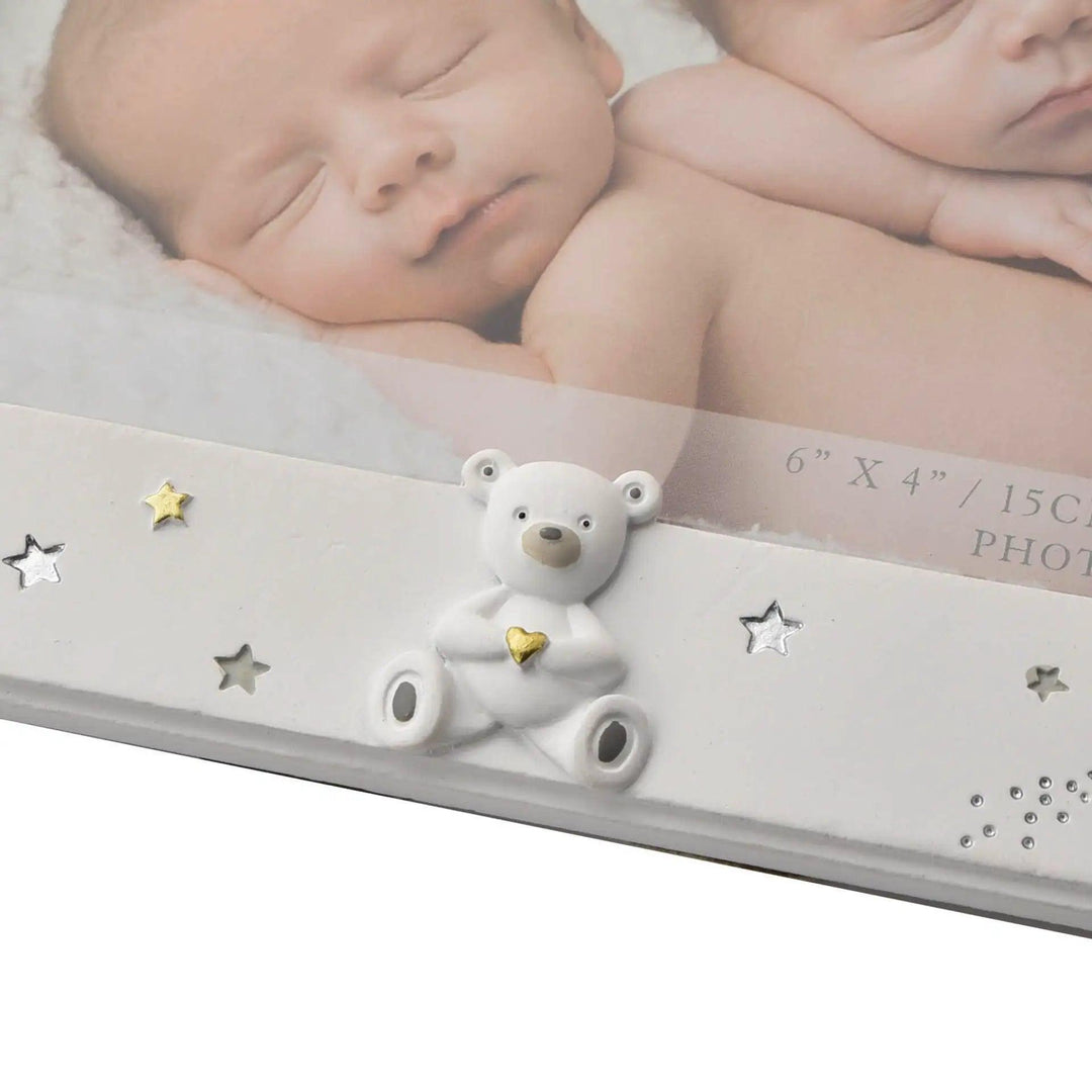 Bambino Twins Resin Photo Frame Teddy Detail Picture