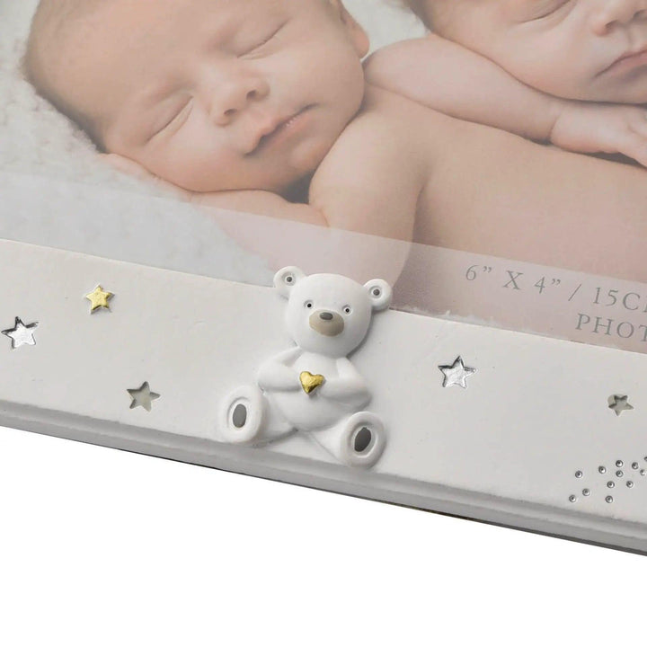 Bambino Twins Resin Photo Frame Teddy Detail Picture