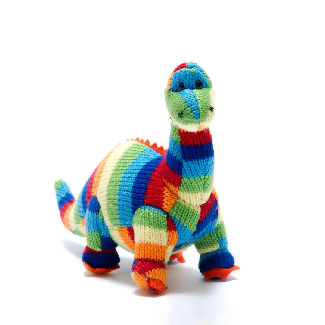Best Years knitted multicoloured bold stripe diplodocus rattle
