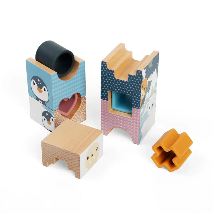 Bigjigs Toys wooden arctic tower stacking puzzle on a white background