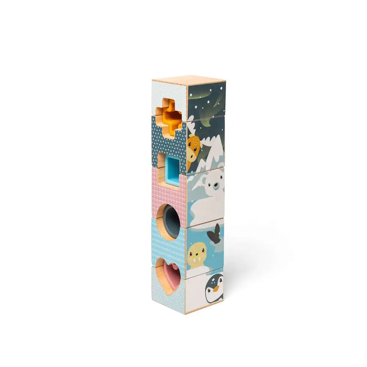 Bigjigs Toys wooden arctic tower stacking puzzle on a white background