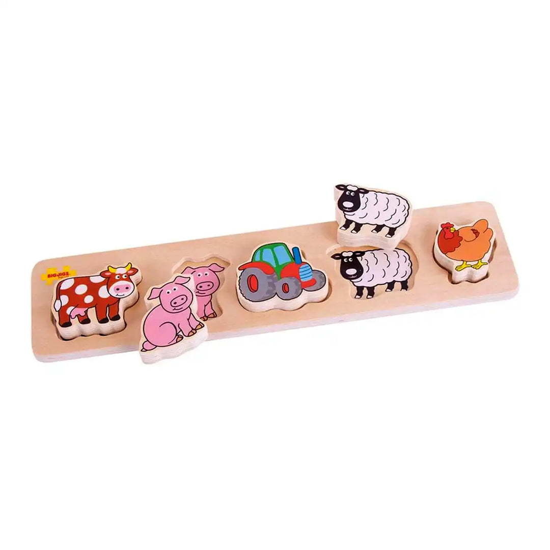 Bigjigs Toys chunky wooden puzzle with farm animal figures on a white background