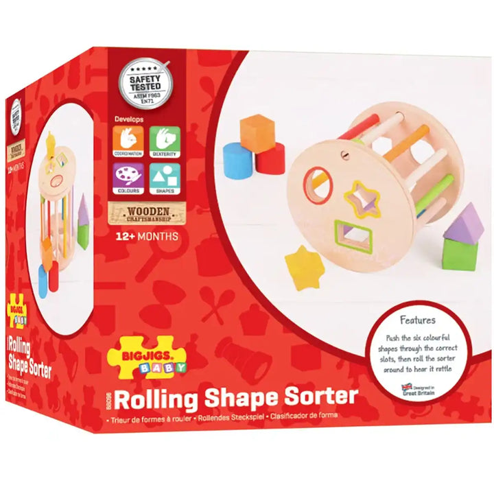 Box of Big Jigs Baby Rolling Shape Sorter with red and white design