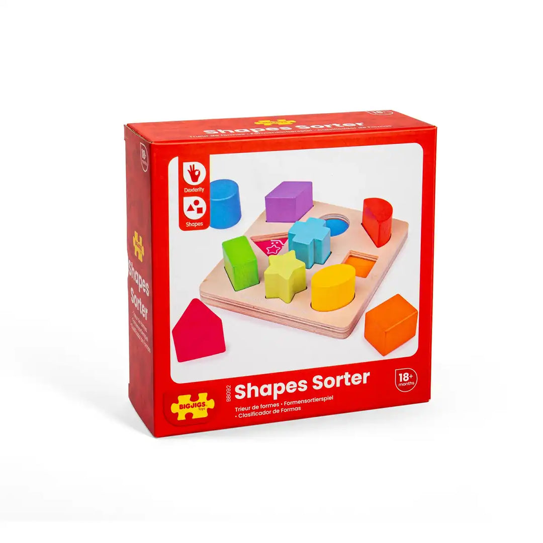 Bigjigs Toys colourful wooden first shapes sorter box