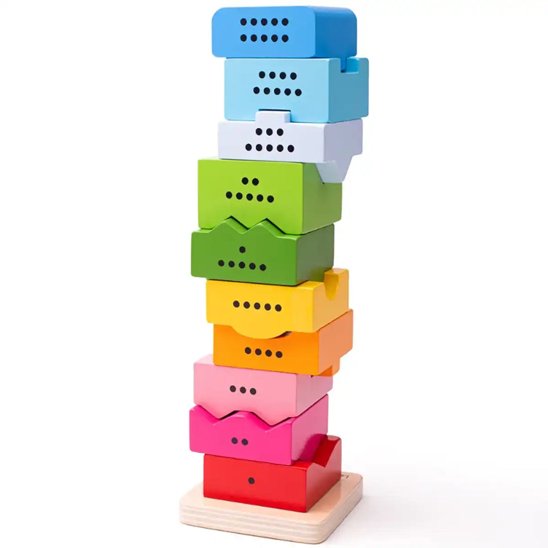 Bigjigs Toys colourful number tower toy with ascending numbers on a white background