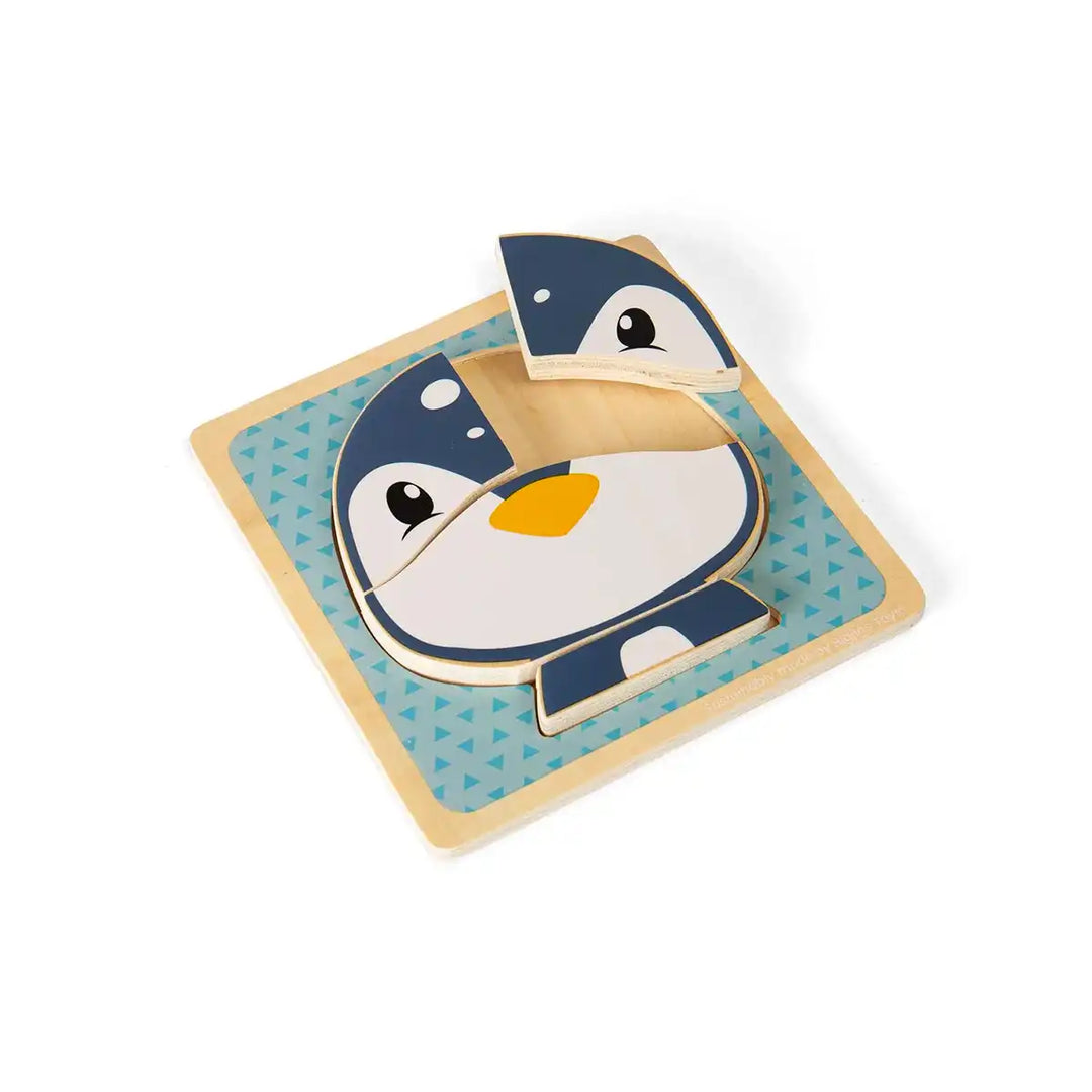 Bigjigs Toys children's wooden puzzle of a penguin face on a blue background