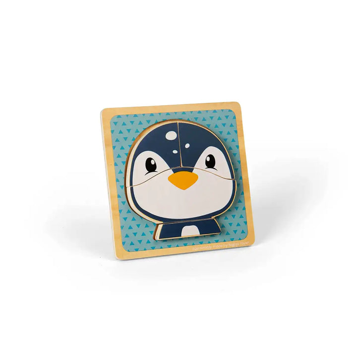 Bigjigs Toys children's wooden puzzle of a penguin face on a blue background