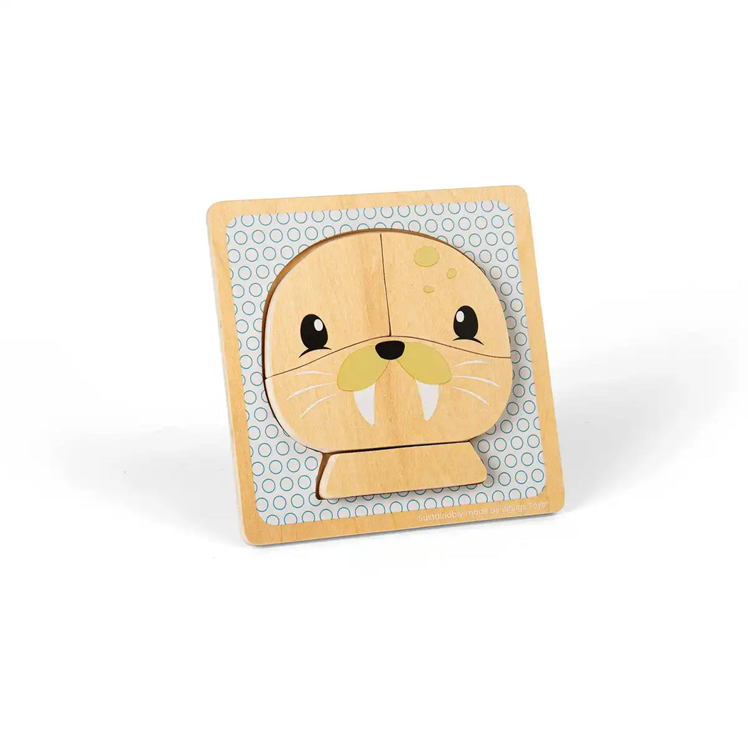 Bigjigs Toys children's wooden puzzle of a seal face on a grey background