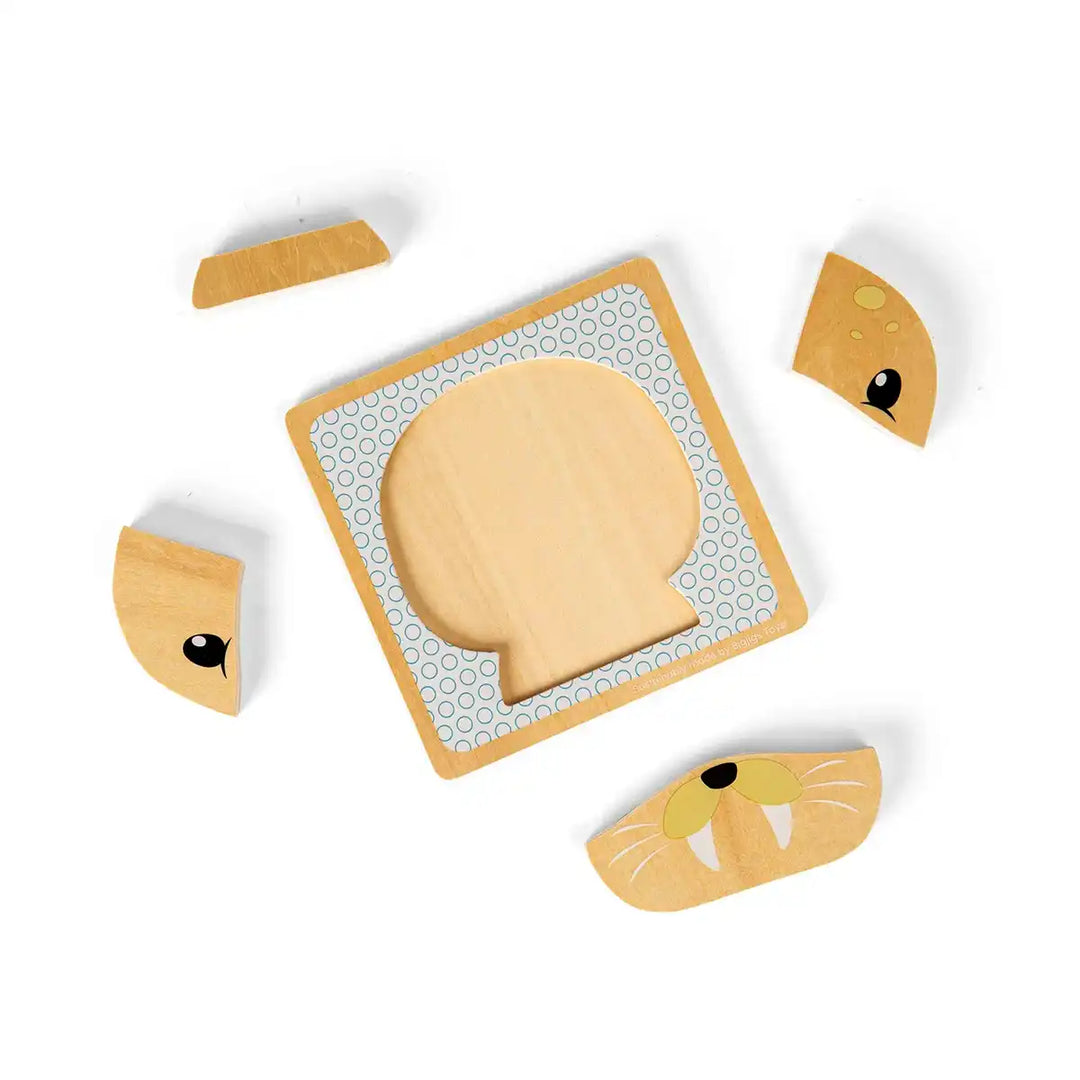 Bigjigs Toys children's wooden puzzle of a seal face on a grey background