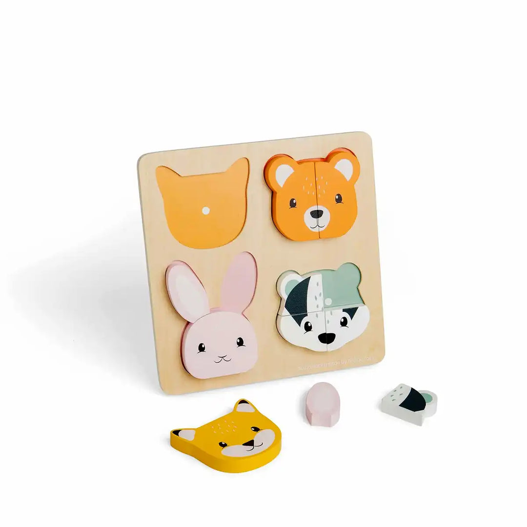 Bigjigs toys woodland counting puzzle with animal faces on a white background