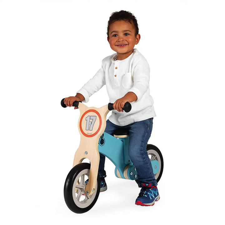 Janod Wooden Bikloon Little Racer Ride-On Ridden by Boy Picture