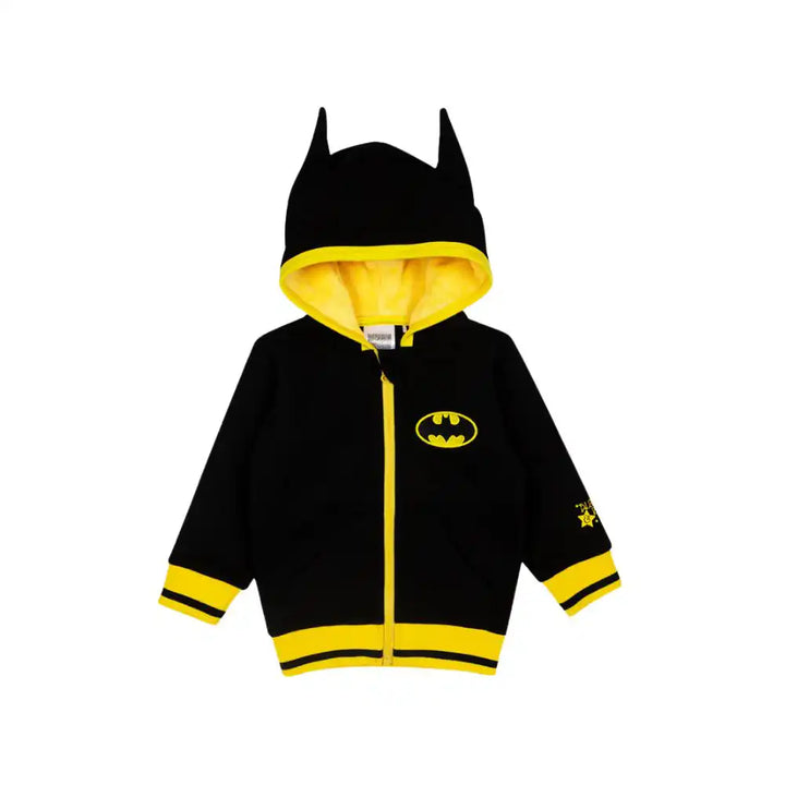 Blade and Rose black and yellow Batman hoodie with bat ears on a white background