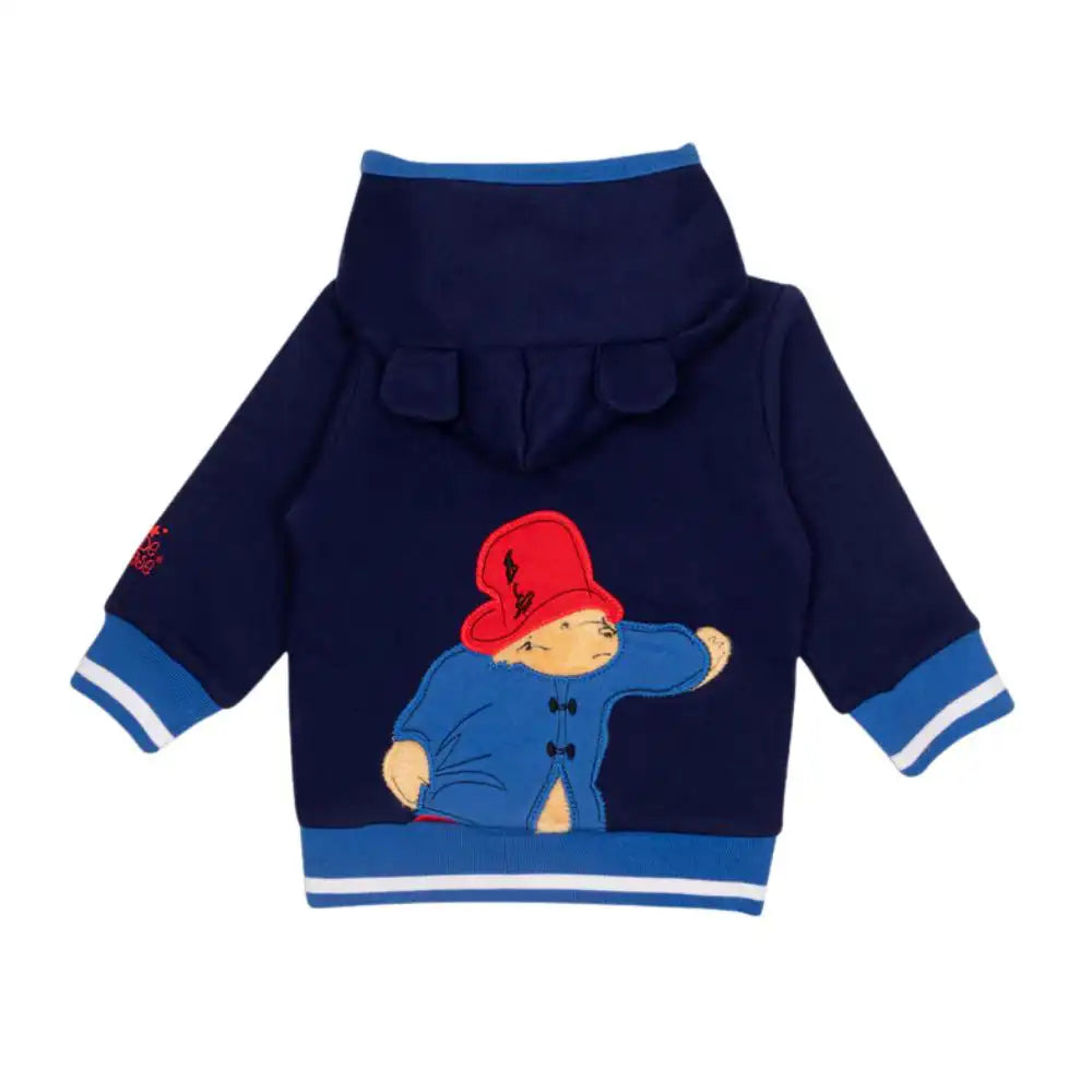 Paddington Out and About Hoodie navy blue hoodie with Paddington character on a white background