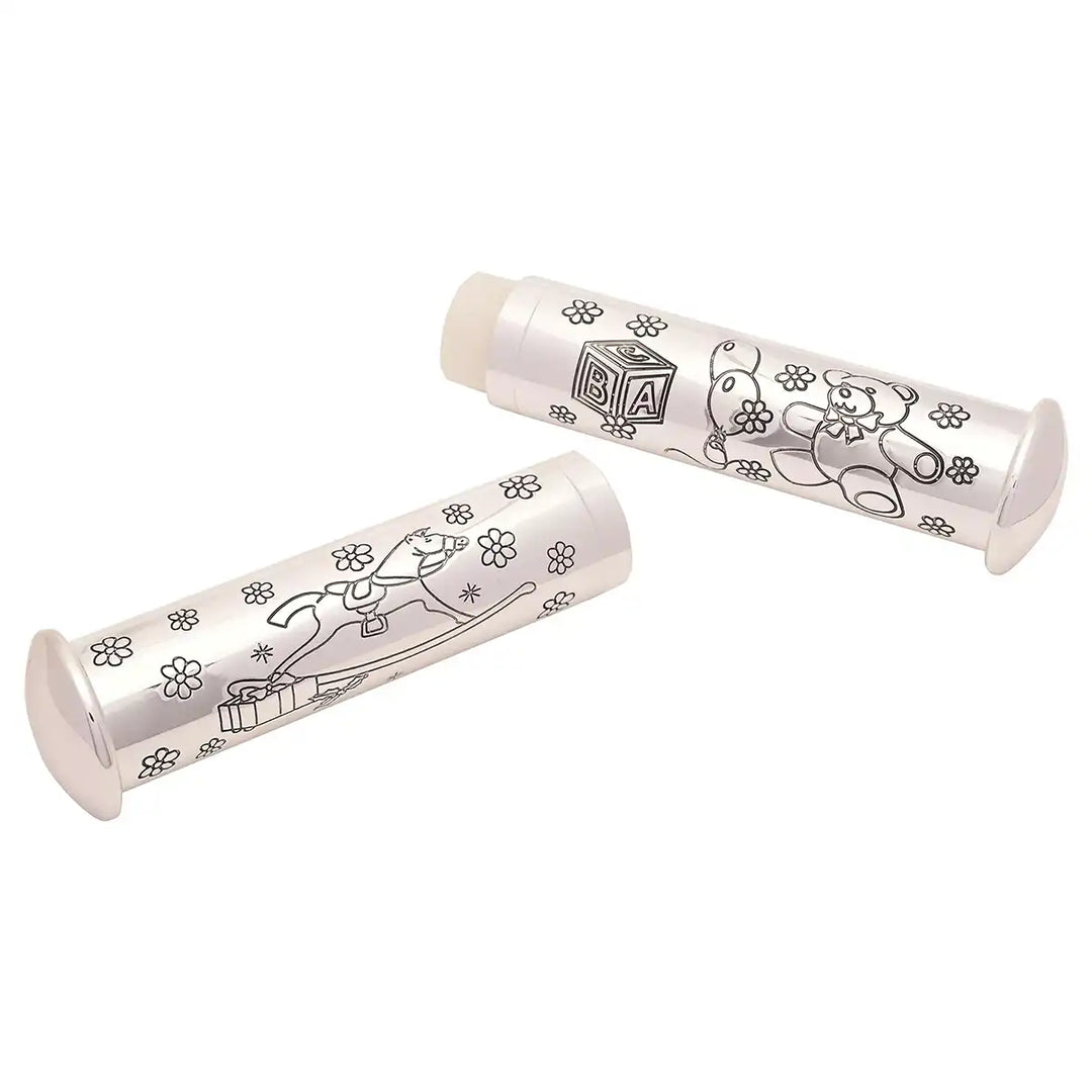 Celebrations silver-plated christening certificate holder in half with rocking horse, teddy and balloon engraving