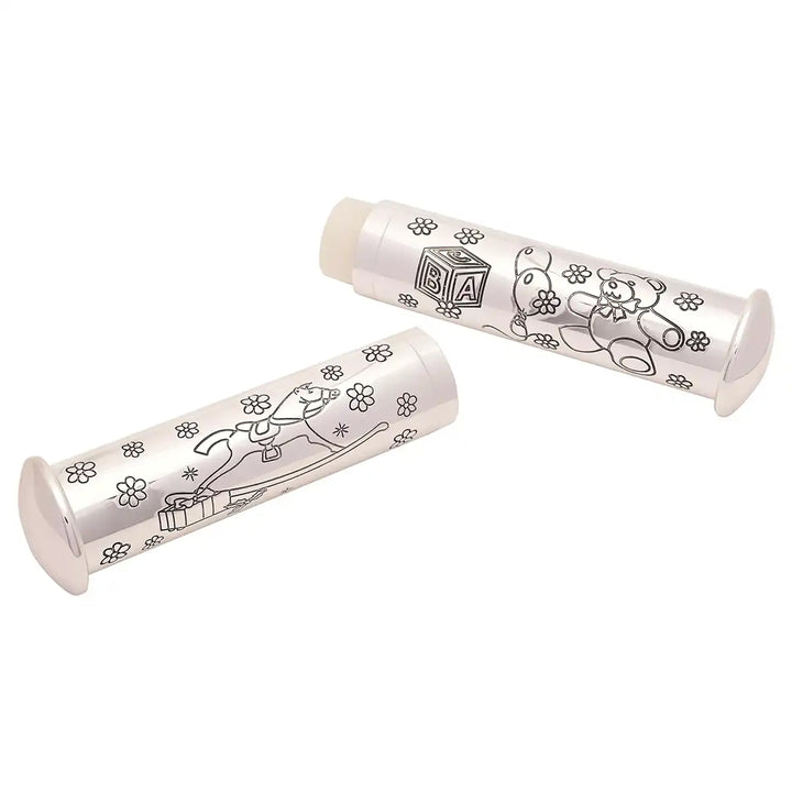 Celebrations silver-plated christening certificate holder in half with rocking horse, teddy and balloon engraving