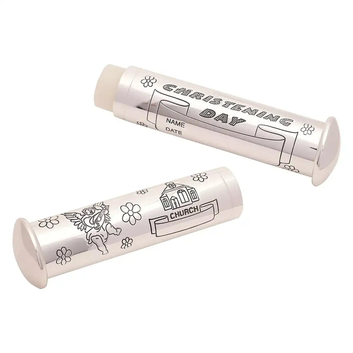 Celebrations silver-plated christening certificate holder in half with church and christening day engraving