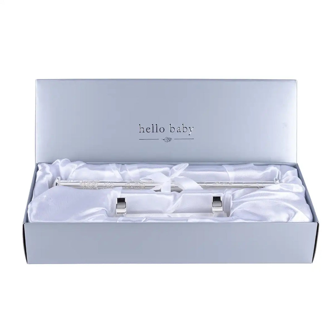 Celebrations silver-plated christening certificate holder in its gift box