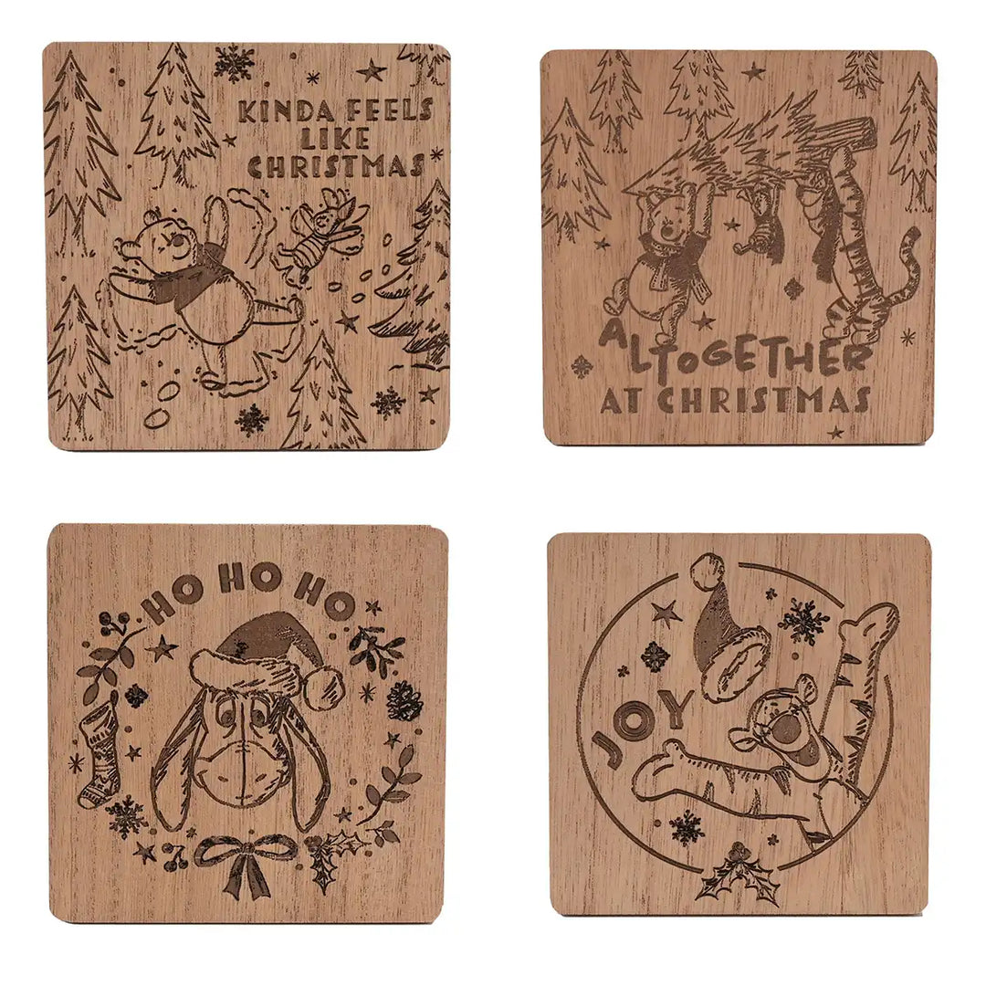 Disney Winnie the Pooh wooden Christmas coaster set