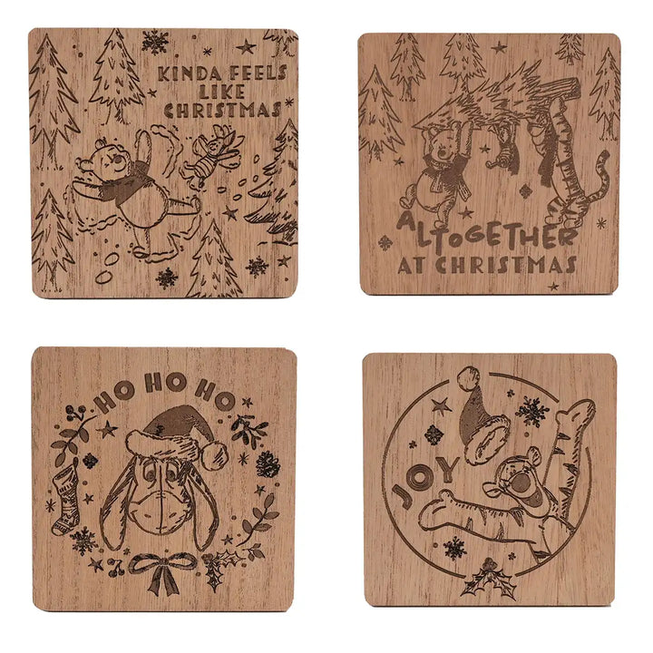 Disney Winnie the Pooh wooden Christmas coaster set