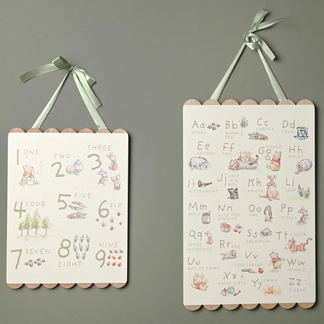 Disney Winnie the Pooh Counting Plaque with Alphabet Plaque on a Wall