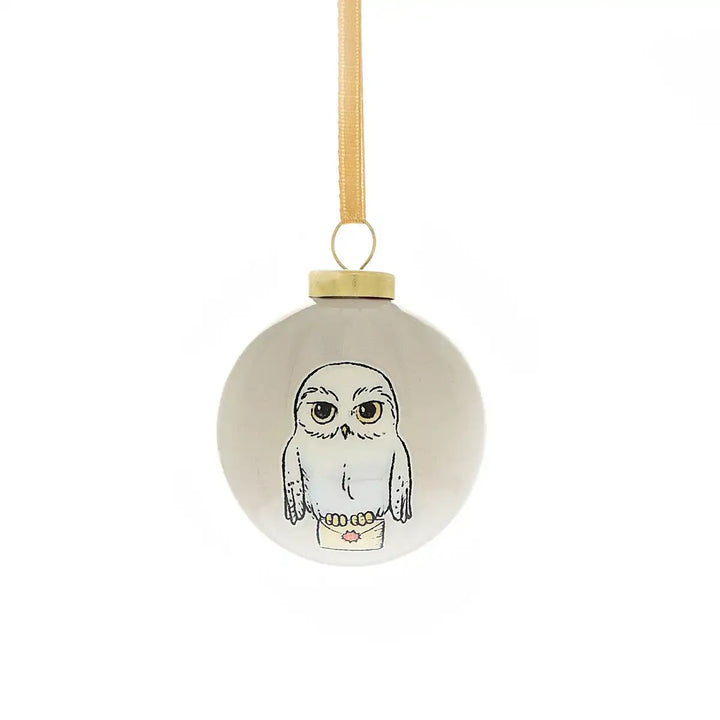 Harry Potter-themed Christmas mini bauble ornaments with owl holding a letter design