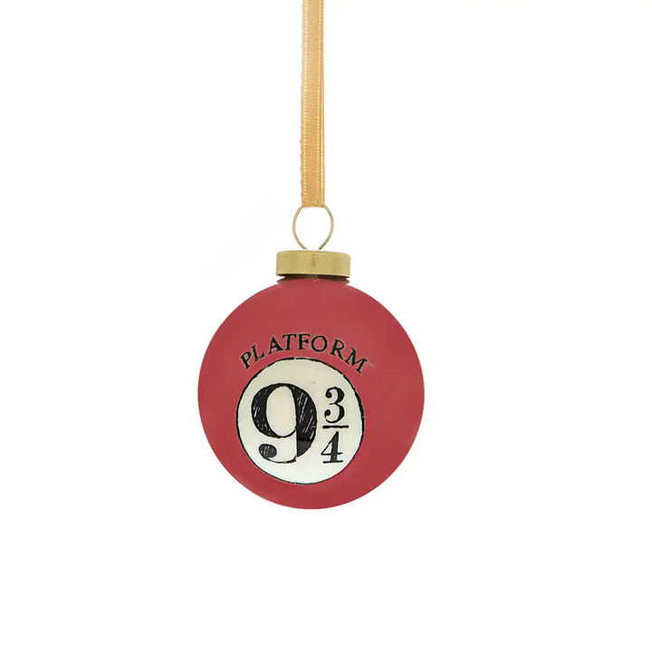 Harry Potter-themed Christmas mini bauble ornaments with platform nine and three quarters design
