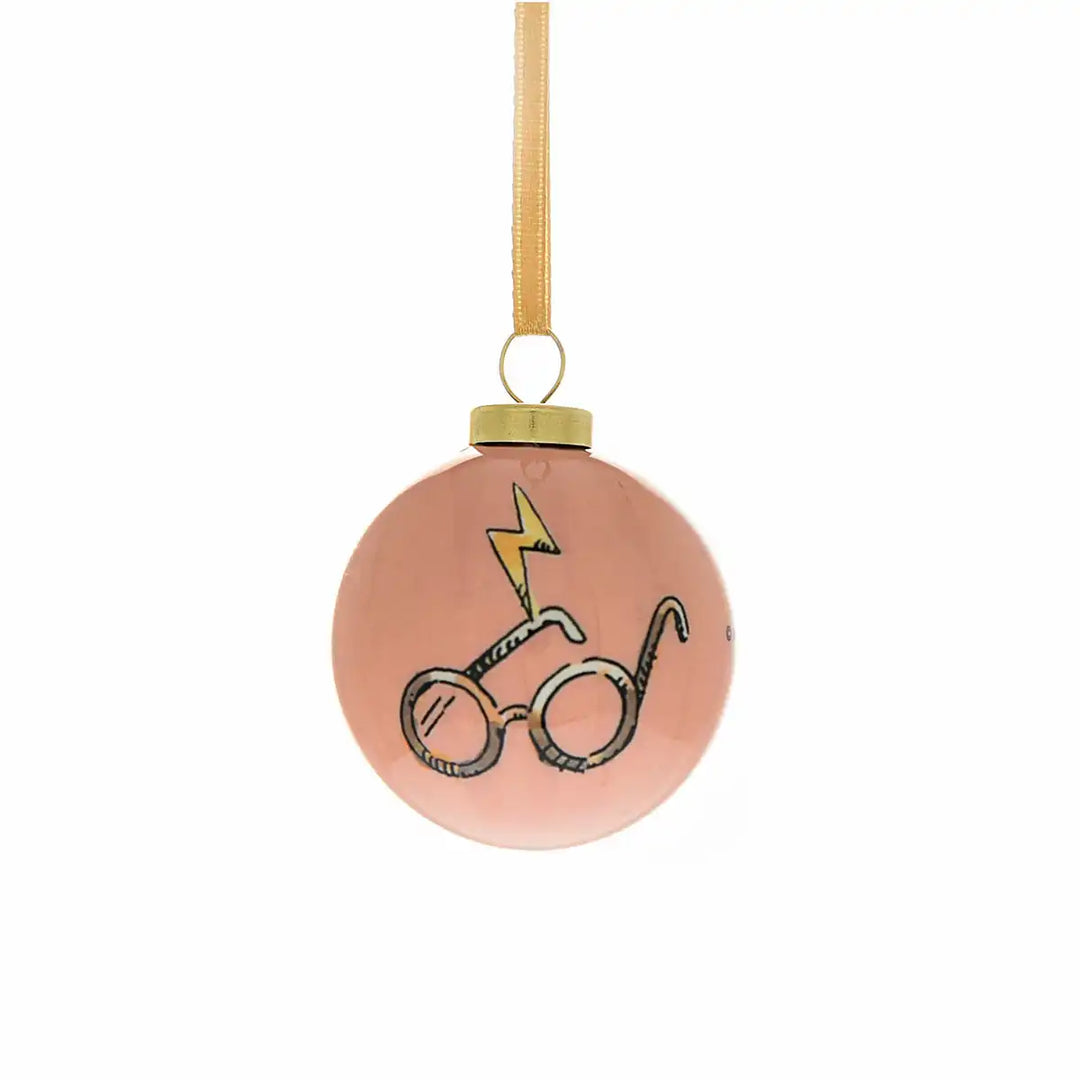 Harry Potter-themed Christmas mini bauble ornaments with glasses and lightening bolt design