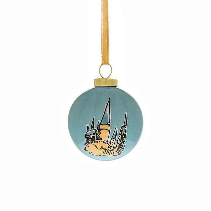 Harry Potter-themed Christmas mini bauble ornaments with Hogwarts school design