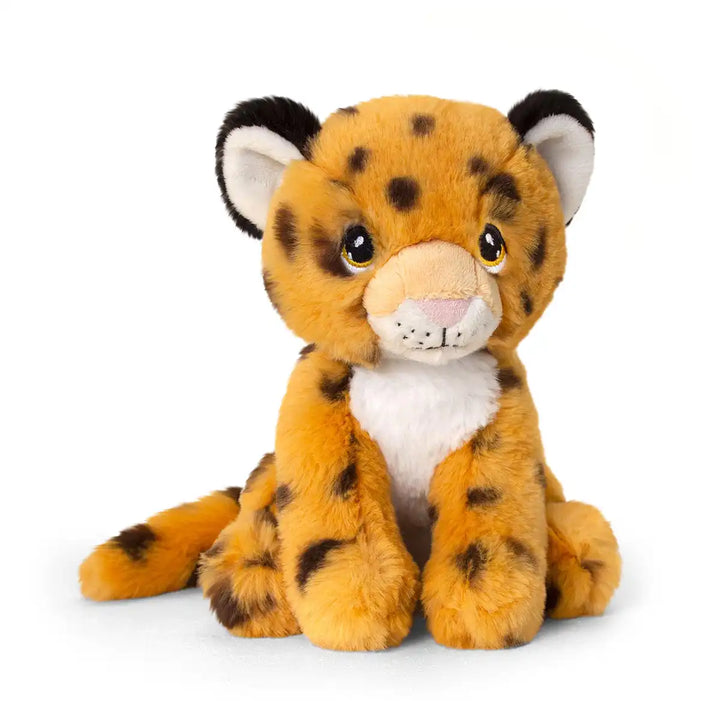 Keel Toys Keeleco recycled plush toy orange cheetah sitting on a white background