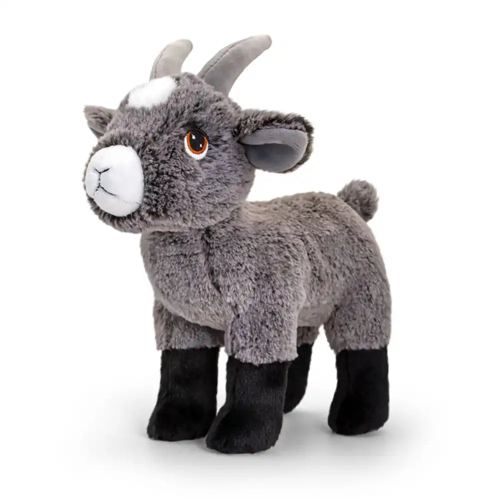 Keeleco recycled goat large plush toy, sustainable soft stuffed animal featuring white and light brown fur with soft texture