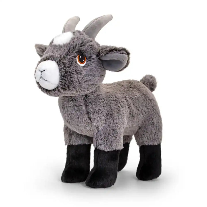 Keeleco recycled goat large plush toy, sustainable soft stuffed animal featuring white and light brown fur with soft texture