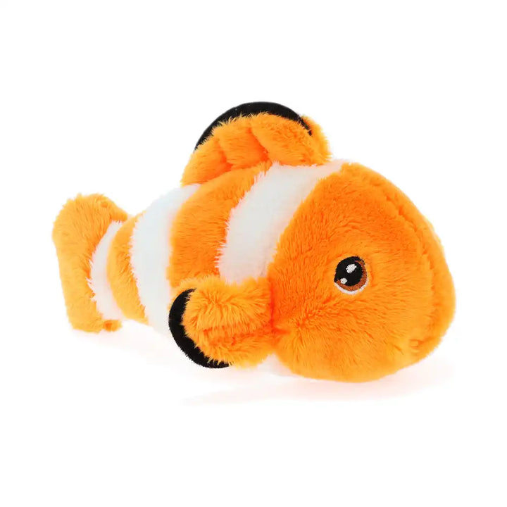 Keeleco recycled mini sea life clown fish plush toy, eco-friendly soft stuffed animal with bright orange and white stripes