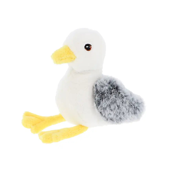 Keeleco recycled mini sea life seagull plush toy, eco-friendly soft stuffed animal with white and grey fur