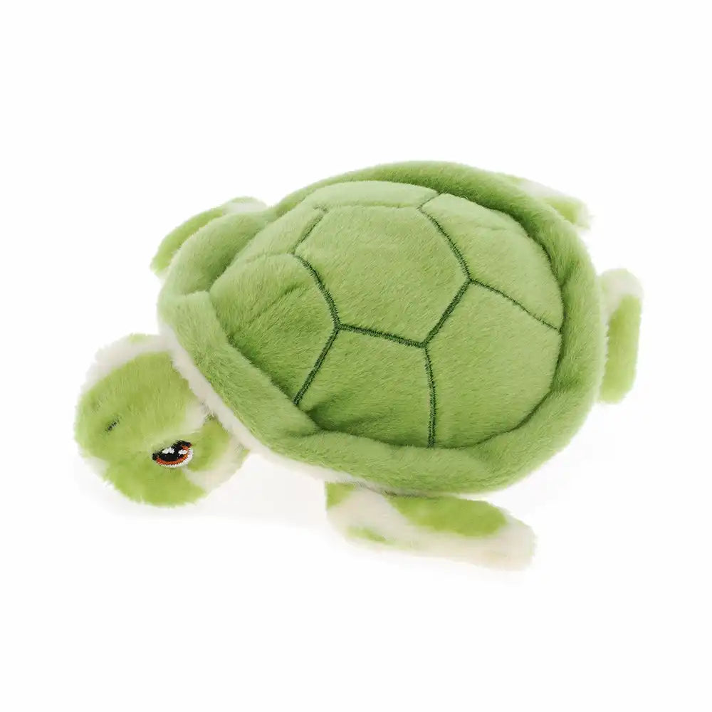 Keeleco recycled mini sea life turtle plush toy, sustainable soft stuffed animal with green shell detailing