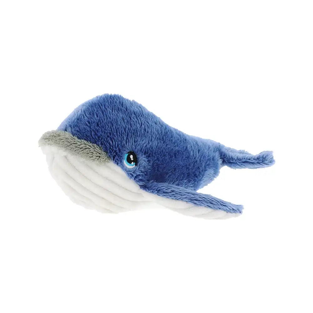 Keeleco recycled mini sea life whale plush toy, sustainable soft stuffed animal with blue-grey fur