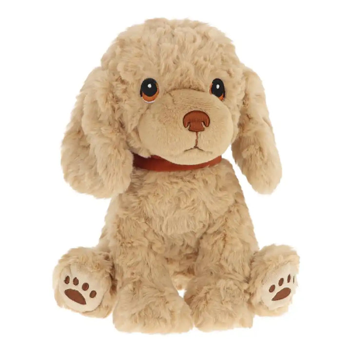 Keeleco recycled Puppy Love Cavapoo plush toy, eco-friendly soft stuffed dog toy with brown and white fur details