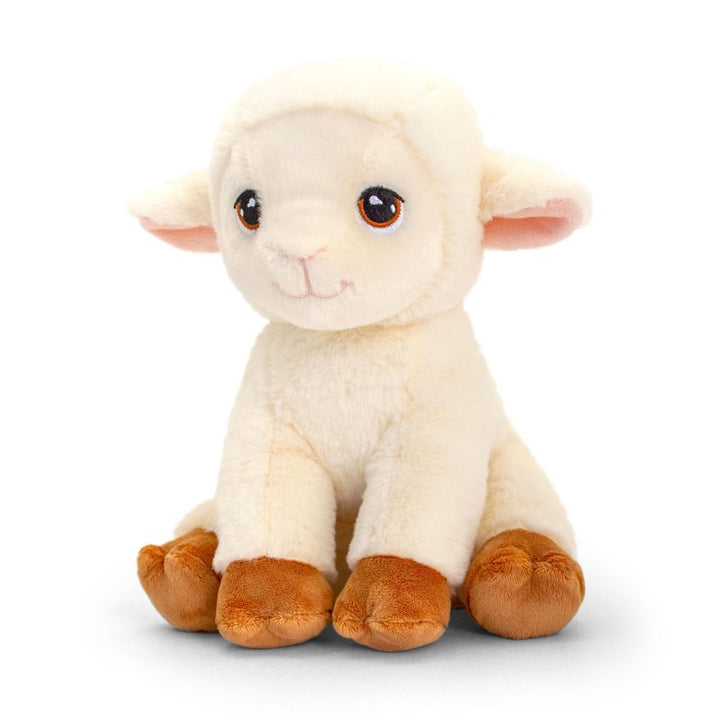 Keeleco recycled sheep lamb large plush toy, sustainable soft stuffed animal featuring fluffy white fur and black feet