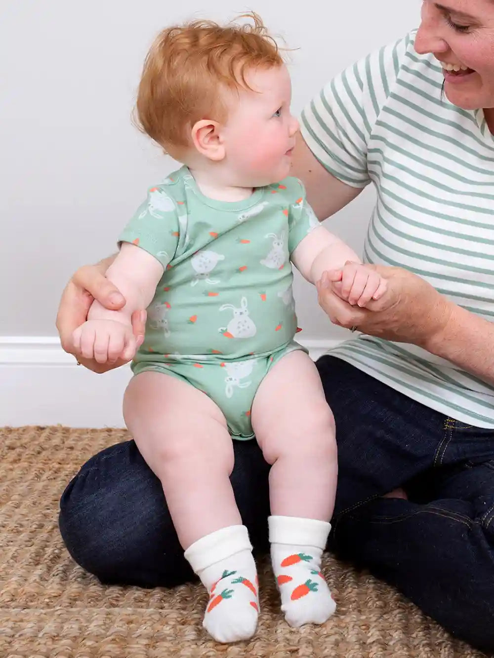 Kite Clothing GOTS Organic Cotton Baby Bun Socks Carrots Worn Picture