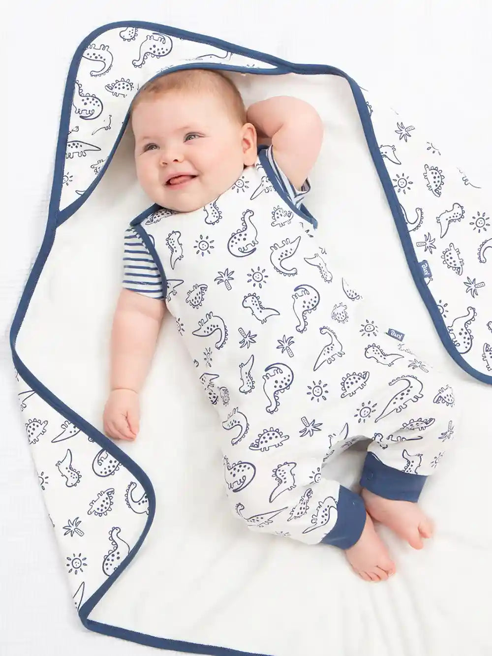 Kite Clothing GOTS Organic Cotton Dino Earth Cuddle Wrap Laying Down Picture