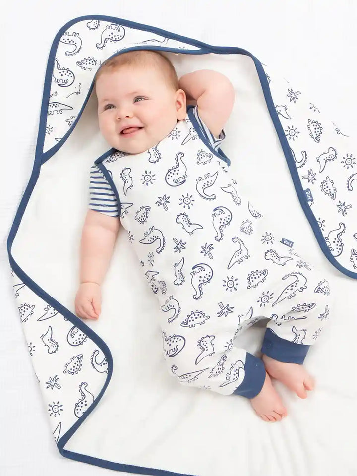 Kite Clothing GOTS Organic Cotton Dino Earth Cuddle Wrap Laying Down Picture