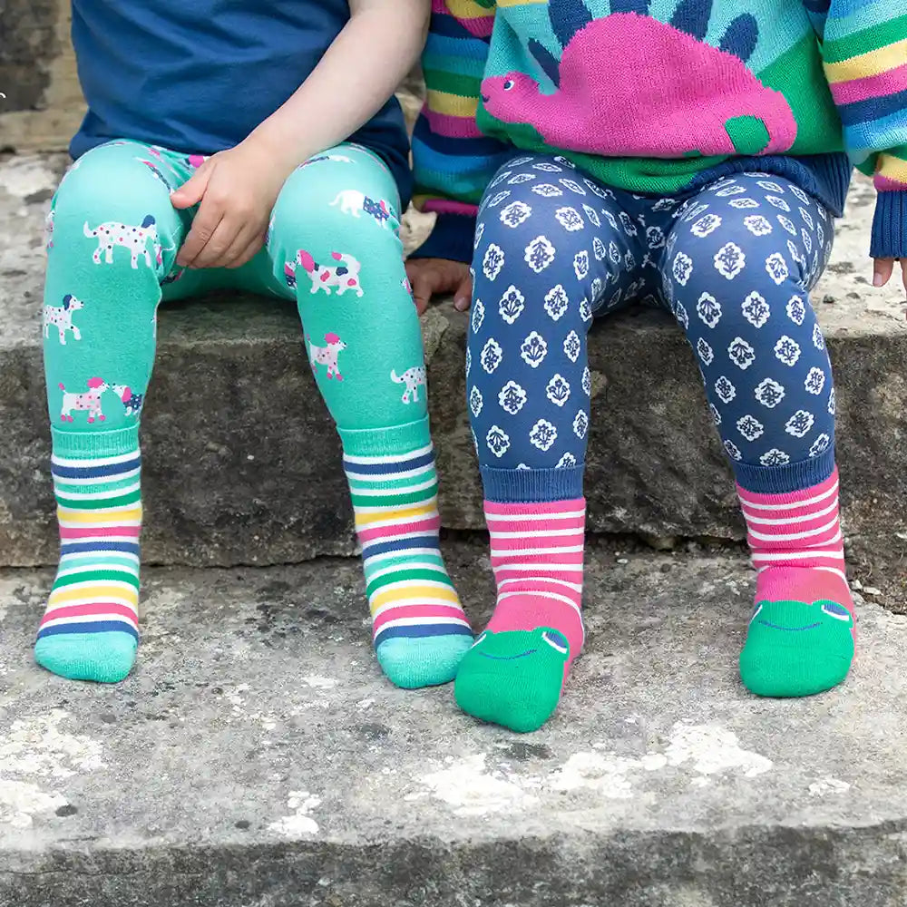 Kite Clothing GOTS Organic Cotton Frog Face Pink Grippy Socks Worn Picture