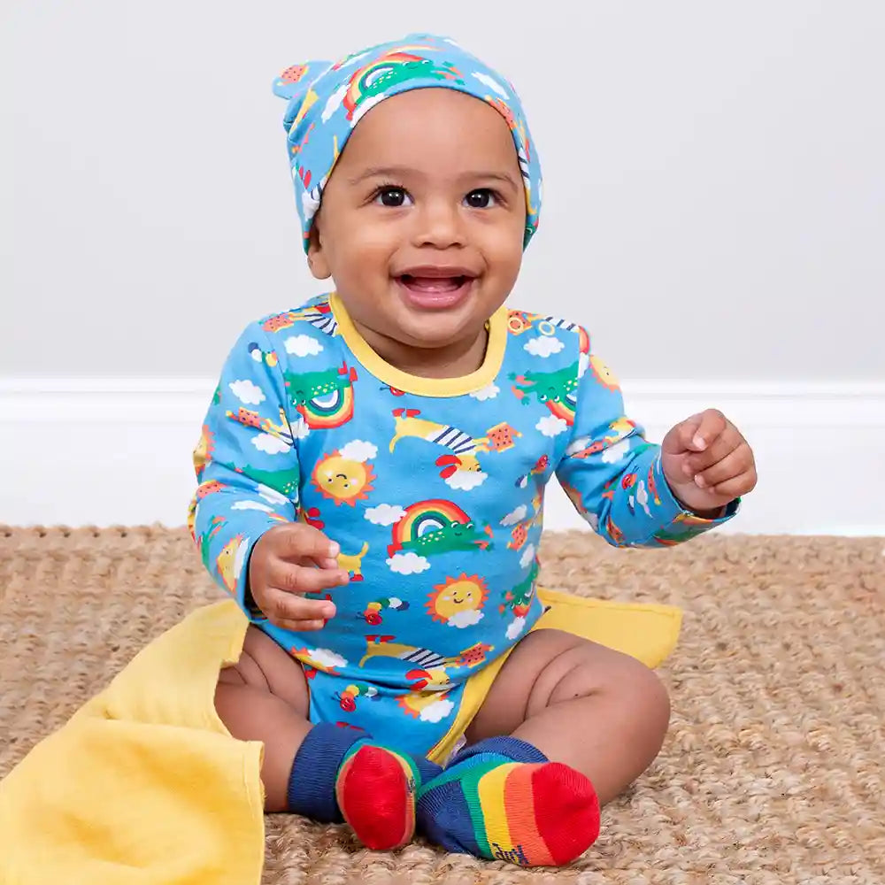 Kite Clothing GOTS Organic Cotton Rainbow Dot Socks Stripes Worn Picture