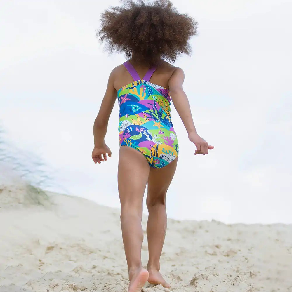 Kite Clothing Recycled Polyester Coral Reef Swimsuit Worn Back Picture