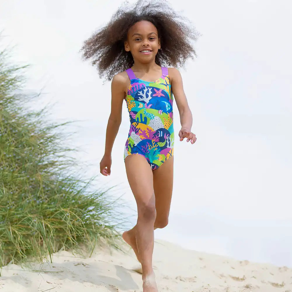 Kite Clothing Recycled Polyester Coral Reef Swimsuit Worn Front Picture