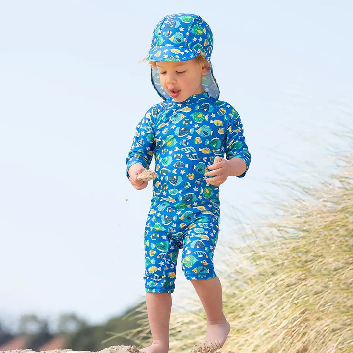 Kite Clothing Recycled Polyester Funky Fish Sunsuit Worn Front Picture